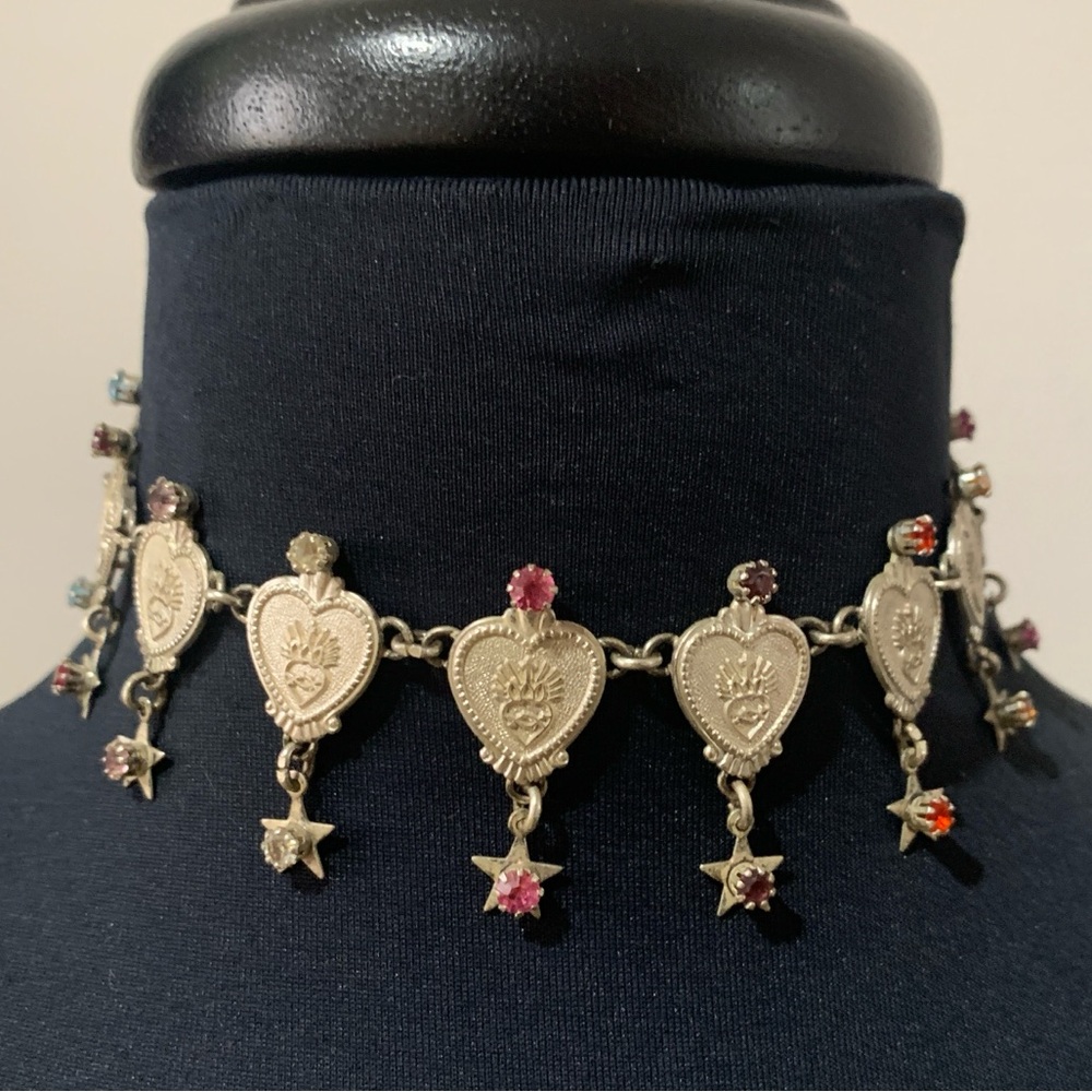 Rodrigo Otazu Sacred Heart Charm Necklace with Multicolor Crystal Stars